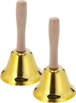 Set van 2x stuks tafelbellen/handbellen goud 12 cm - butler bel / kerstman bel