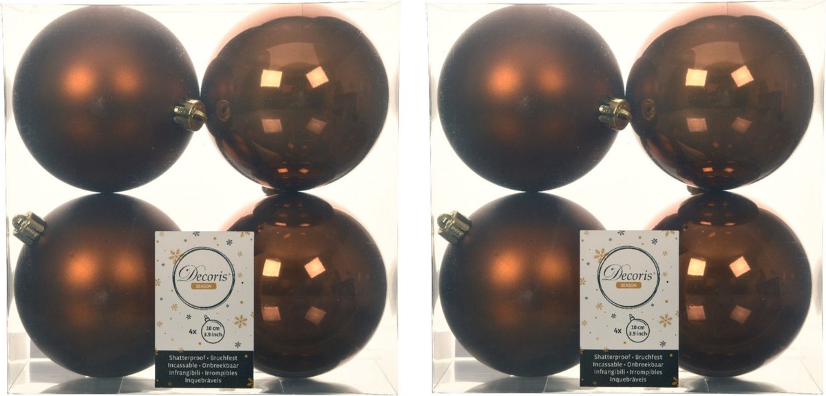 12x stuks kunststof kerstballen kaneel bruin 10 cm - Mat/glans - Onbreekbare plastic kerstballen