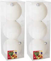 12x stuks kerstballen winter wit glitters kunststof diameter 10 cm - Kerstboom versiering