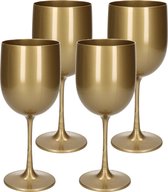 4x stuks onbreekbaar wijnglas goud kunststof 48 cl/480 ml - Onbreekbare wijnglazen