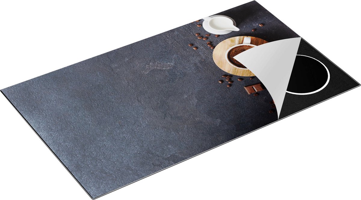 Chefcare Inductie Beschermer Kopje Koffie met een Croissant - 91,6x52,7 cm - Afdekplaat Inductie - Kookplaat Beschermer - Inductie Mat