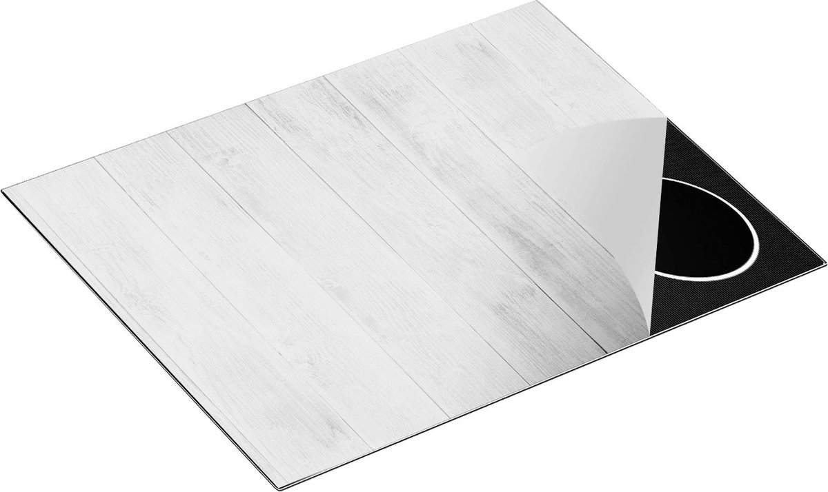Chefcare Inductie Beschermer Witte Houten Planken - 65x52 cm - Afdekplaat Inductie - Kookplaat Beschermer - Inductie Mat