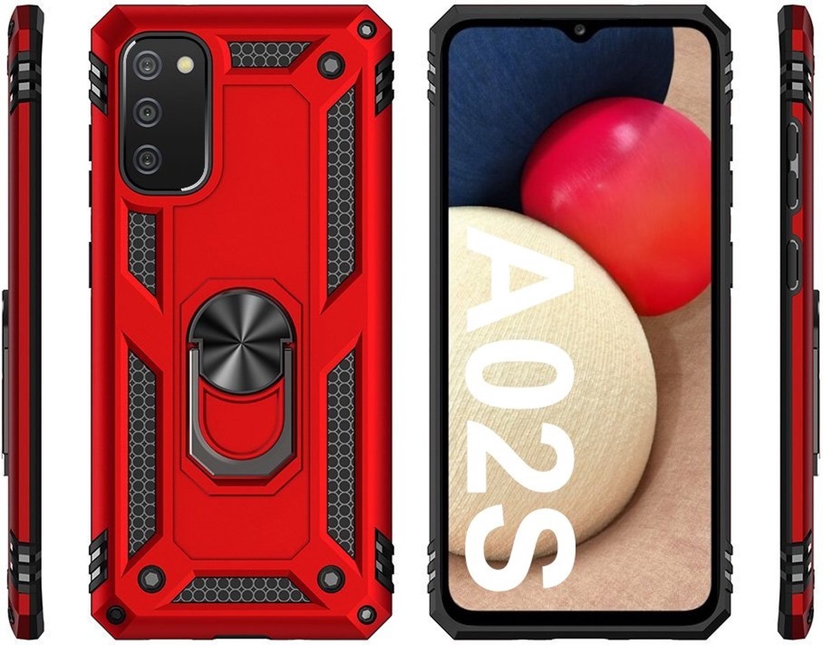 Hoesje Geschikt Voor Samsung Galaxy A02s Hoesje Armor Anti-shock Backcover Rood - Galaxy A02s - A02s Backcover kickstand Ring houder cover TPU backcover oTronica