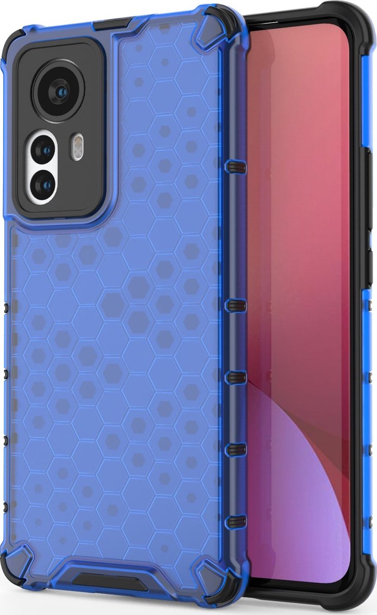 Mobigear Hoesje geschikt voor Xiaomi 12 Pro Telefoonhoesje Hardcase | Mobigear Honeycomb Backcover Shockproof | Schokbestendig 12 Pro Telefoonhoesje | Anti Shock Proof - Blauw