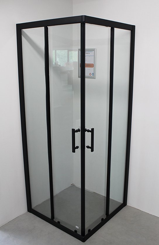 Douchecabine 80×80 zwart hoekinstap met Schuifdeur 8 mm Nano glas | bol.