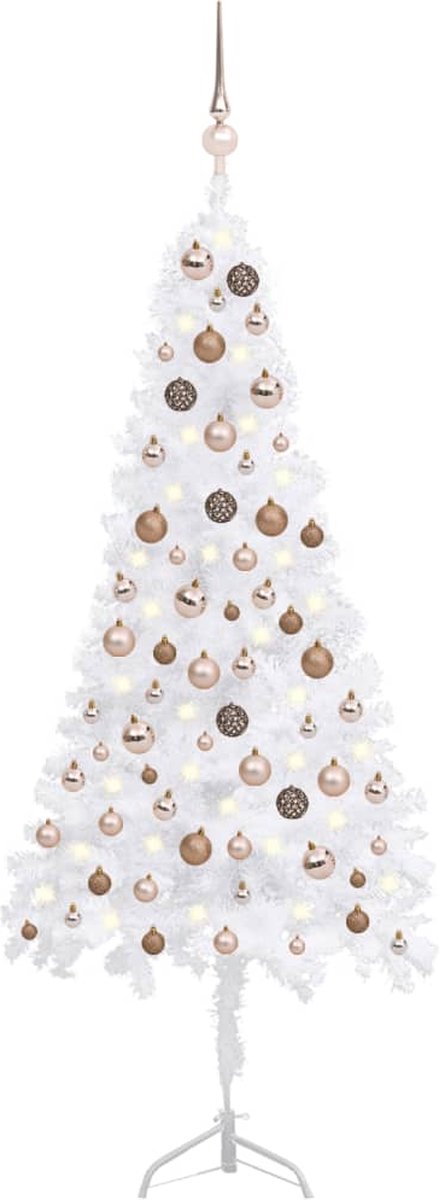 VidaLife Kunstkerstboom met LED's en kerstballen hoek 150 cm PVC wit