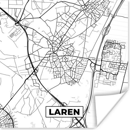 Poster Stadskaart - Kaart - Laren - Plattegrond - 100x100 cm XXL