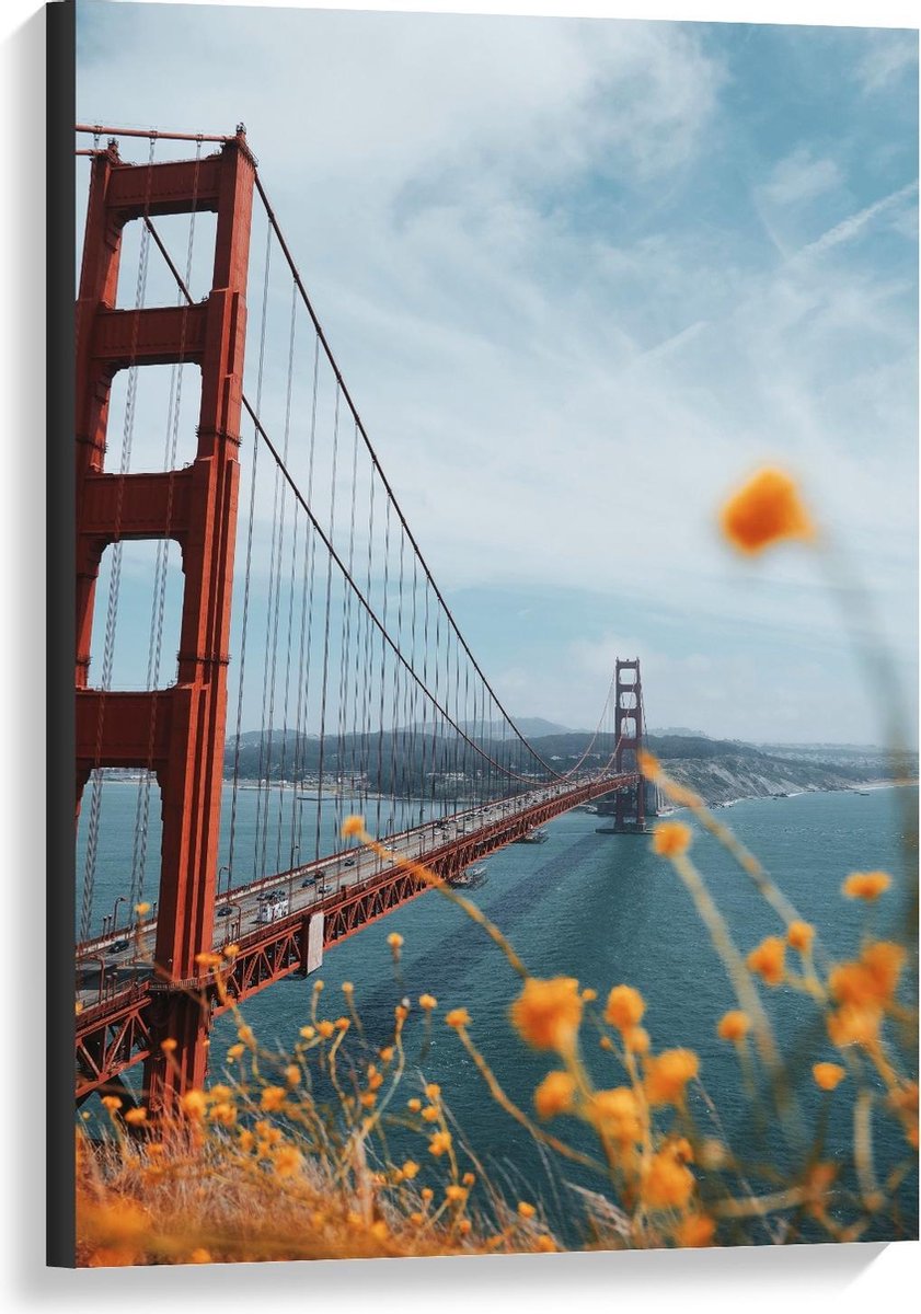 KuijsFotoprint Canvas - Golden Gate Bridge in Californië - 60x90cm Foto op Canvas Schilderij (Wanddecoratie op Canvas) Blauw