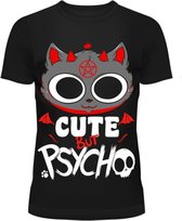 Cupcake Cult Dames Tshirt -XL- CUTE BUT PSYCHO KITTY Zwart