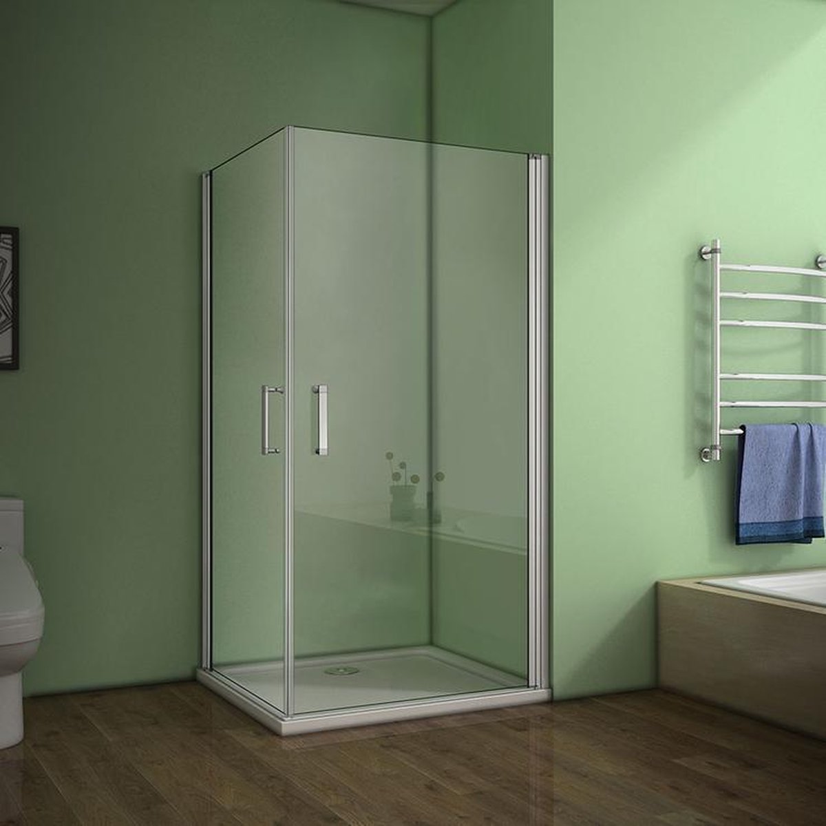 76x70x185cm,2x douchedeur,douchecabine douchewand hoekinstap draaideur draaideur ESG glazen douche