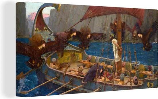 Canvas Schilderij Odysseus en de Sirenen - schilderij van John William Waterhouse - 80x40 cm - Wanddecoratie