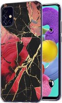 iMoshion Hoesje Geschikt voor Samsung Galaxy A51 Hoesje Siliconen - iMoshion Design hoesje - Zwart / Rood / Shattered Red Marble