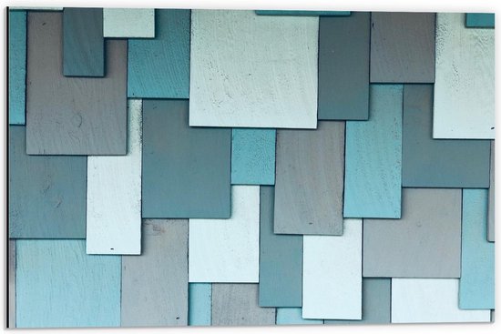 Dibond - Blauw Grijze Tegels - 60x40cm Foto op Aluminium (Wanddecoratie van metaal)