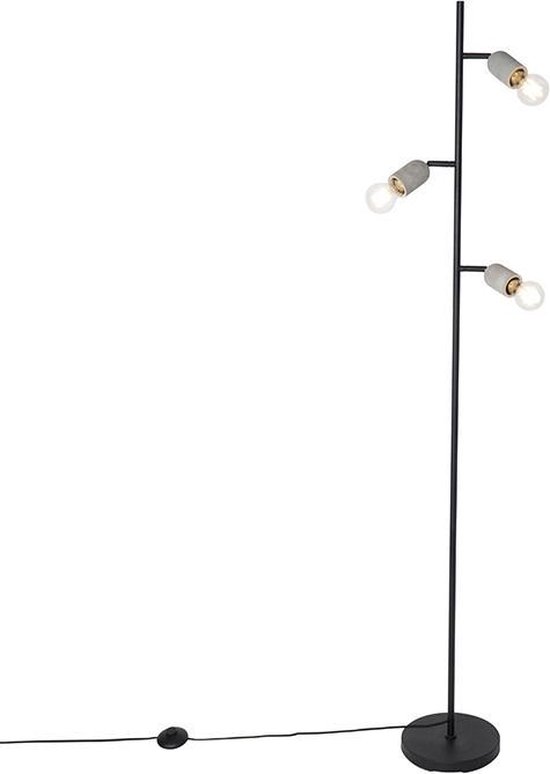 QAZQA pedra - Landelijke Vloerlamp | Staande Lamp - 3 lichts - H 160 cm - Zwart - Woonkamer | Slaapkamer