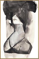 JUNIQE - Poster met kunststof lijst Aquarel vrouw -40x60 /Grijs & Wit