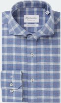 Michaelis Heren Overhemd Flannel Blauw Geruit Extra Cutaway Slim Fit - 43