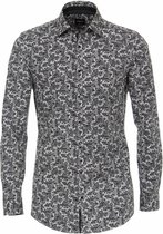 VENTI body fit overhemd - zwart met grijs en wit paisley dessin (contrast) - Strijkvriendelijk - Boordmaat: 39