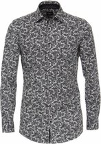 VENTI body fit overhemd - zwart met grijs en wit paisley dessin (contrast) - Strijkvriendelijk - Boordmaat: 44