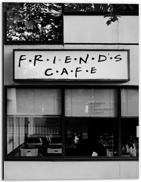 Dibond - ''Friends Cafe'' (zwart/wit) - 30x40cm Foto op Aluminium (Met Ophangsysteem)