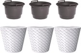 Set van 3x Kunststof Matuba wit bloempotten/plantenpotten 12 liter met inzetpot 8 liter