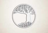 Wanddecoratie - Levensboom rond - M - 60x60cm - Wit - muurdecoratie - Line Art