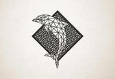 Line Art - Dolfijn met achtergrond - L - 92x82cm - Zwart - geometrische wanddecoratie