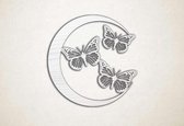 Wanddecoratie - Maan met vlinders - M - 61x60cm - EssenhoutWit - muurdecoratie - Line Art