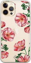 iPhone 12 Pro Max transparant hoesje - Red flowers | Apple iPhone 12 Pro Max case | TPU backcover transparant