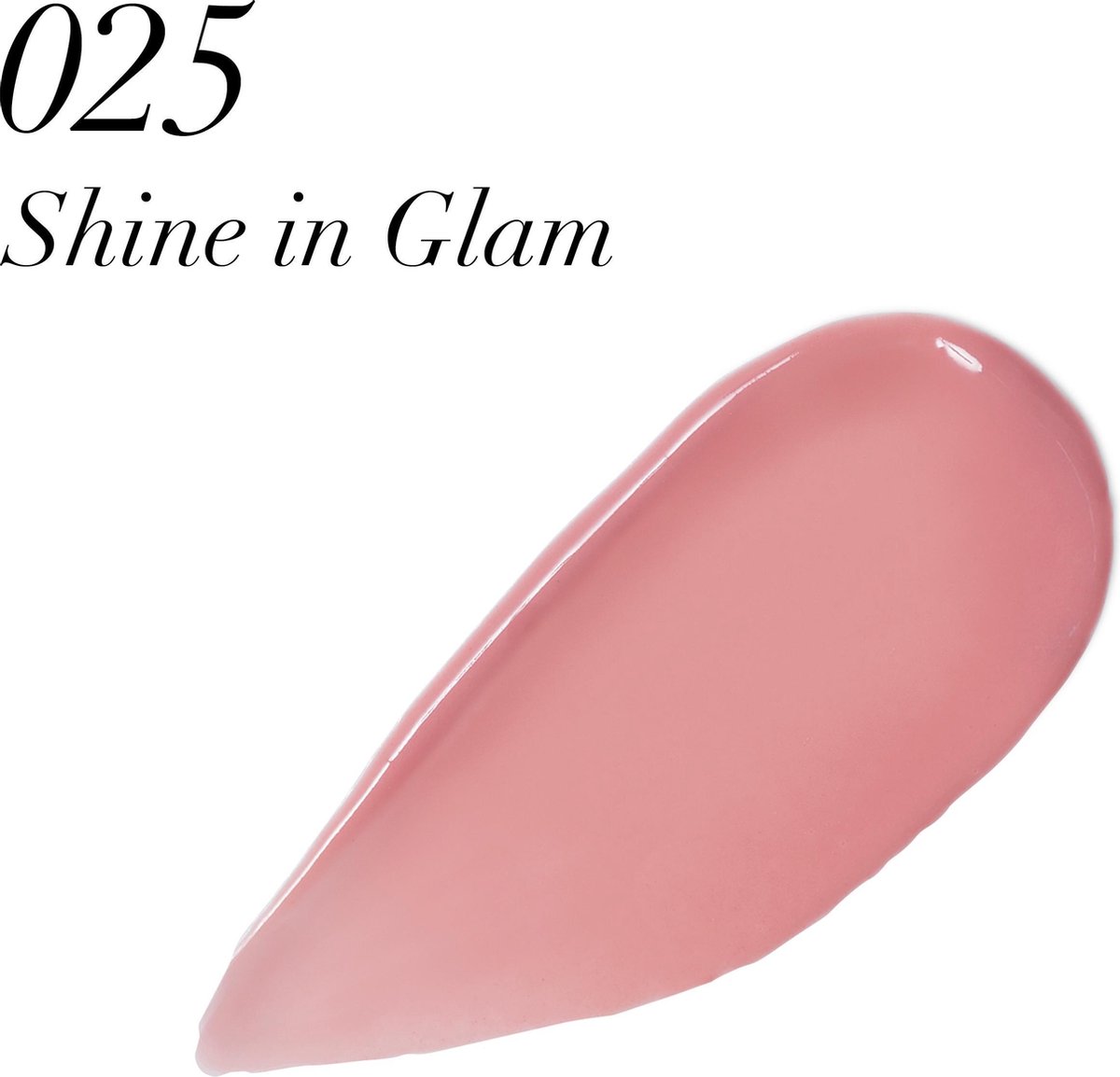 Roze Max Factor lipgloss tube met gouden dop. Close-up van applicator met roze gloss.