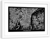 Foto in frame , Plattegrond Philadelphia , 120x80cm , Zwart wit , wanddecoratie