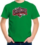 Merry Christmas Kerstshirt / Kerst t-shirt groen voor kinderen - Kerstkleding / Christmas outfit S (110-116)