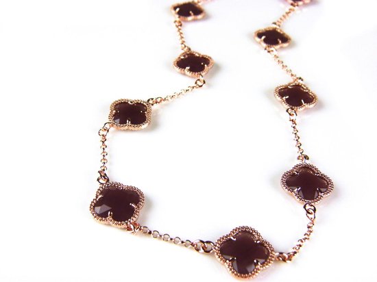 model 10 Fiori collier in zilver roze verguld 10 bordeaux klavers