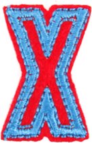 Alfabet Letter Strijk Embleem Patches Rood Blauw 3 x 2 cm / Letter X
