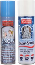 Sneeuwspray set 1x spuitsneeuw bus 150 ml en 1x reinigingsspray 125 ml - Kunstsneeuw/nepsneeuw spray en verwijderaar