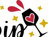 Muursticker sip happens in de kleur zwart, goud en rood
