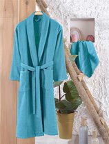 Badjas Turquoise (L/XL) met bijpassende handdoek 50*90cm 100% katoen