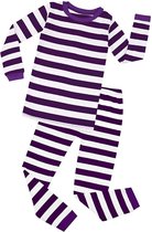 Elowel - Jongen en Meises Gestreepte Pyjama, 2 Delig, 100% Katoen, Comfortabel, Slim fit Broek | 2 Jaar | Paars en wit