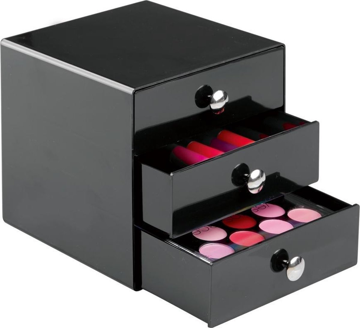 iDesign Make-up kastje 3 lades zwart - 35360EU - Sorteervakken, Stapelbaar, Klaar voor gebruik