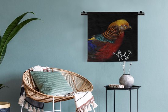 Tapisserie Animaux sur fond noir - Faisan doré sur fond noir Tapisserie coton 60x60 cm - Tapisserie avec photo