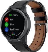 Leer Smartwatch bandje - Geschikt voor  Garmin Vivoactive 4 bandje leer - 45mm - strak-zwart - Horlogeband / Polsband / Armband