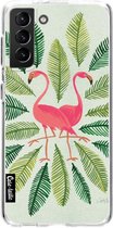 Casetastic Samsung Galaxy S21 Plus 4G/5G Hoesje - Softcover Hoesje met Design - Flamingos Green Print