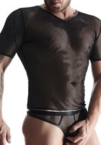 Mesh Men's v-neck t-shirt - Black - Maat L - Lingerie For Him - black - Discreet verpakt en bezorgd