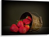 Canvas - Bakje met Rode Aardbeien - 100x75cm Foto op Canvas Schilderij (Wanddecoratie op Canvas)