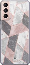 Samsung S21 hoesje siliconen - Stone grid marmer | Samsung Galaxy S21 case | Roze | TPU backcover transparant