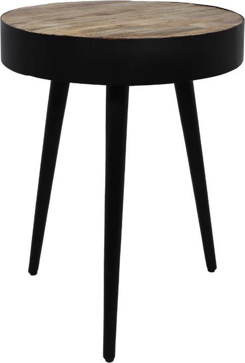 HSM Collection Bijzettafel Bari ø43x55 Naturel zwart Mangohout ijzer