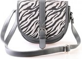 Luxe Schoudertas Dames  - met Verstelbare Band en Veilige Sluiting   - Schoudertassen Vrouw - Tassen - Crossbody Tas - Klein Schoudertasje  - van Hoogwaardig PU Leer  - Zebra Grijs   21x20cm