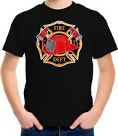 Brandweer logo verkleed t-shirt zwart voor jongens en meisjes - brandweer - verkleedkleding / kostuum M (134-140)