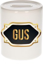 Gus naam cadeau spaarpot met gouden embleem - kado verjaardag/ vaderdag/ pensioen/ geslaagd/ bedankt