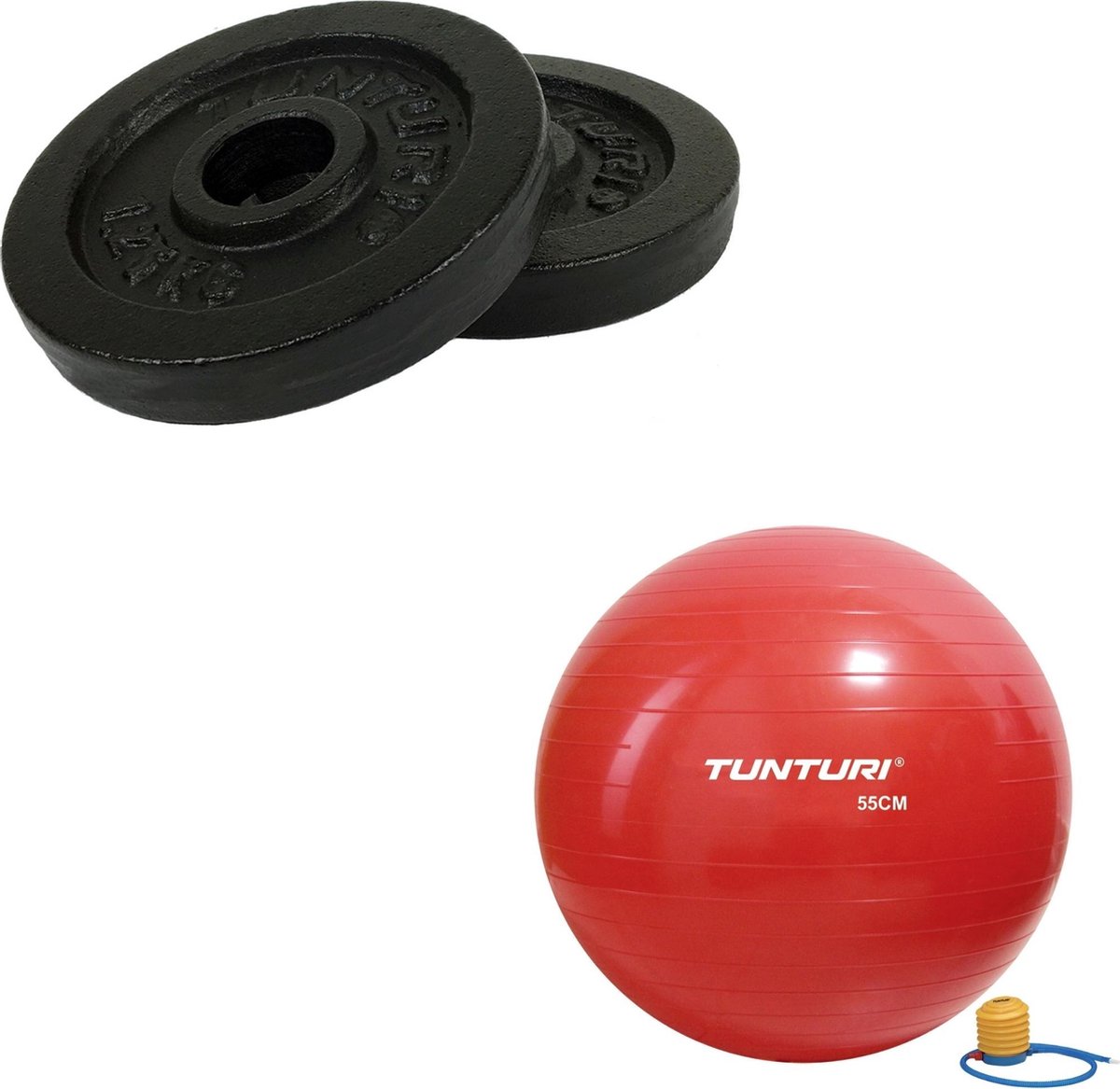 Tunturi - Fitness Set - Halterschijven 2 x 1,25 kg - Gymball Rood 55 cm