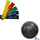 Tunturi - Fitness Set - Weerstandsbanden 5 stuks - Gymball Zwart met Anti Burst 90 cm